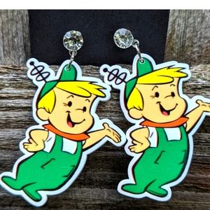Fun funky Cubic Zirconia post Leroy Jetson's cartoon dangle earrings
